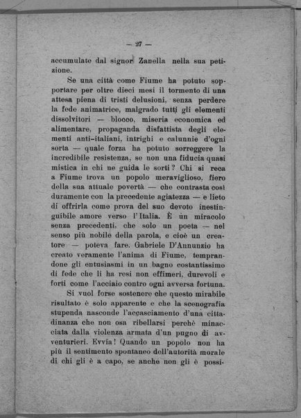 Pro-memoria in risposta alla petizione presentata dal sig. Riccardo Zanella contro il Comando ed il Consiglio nazionale di Fiume